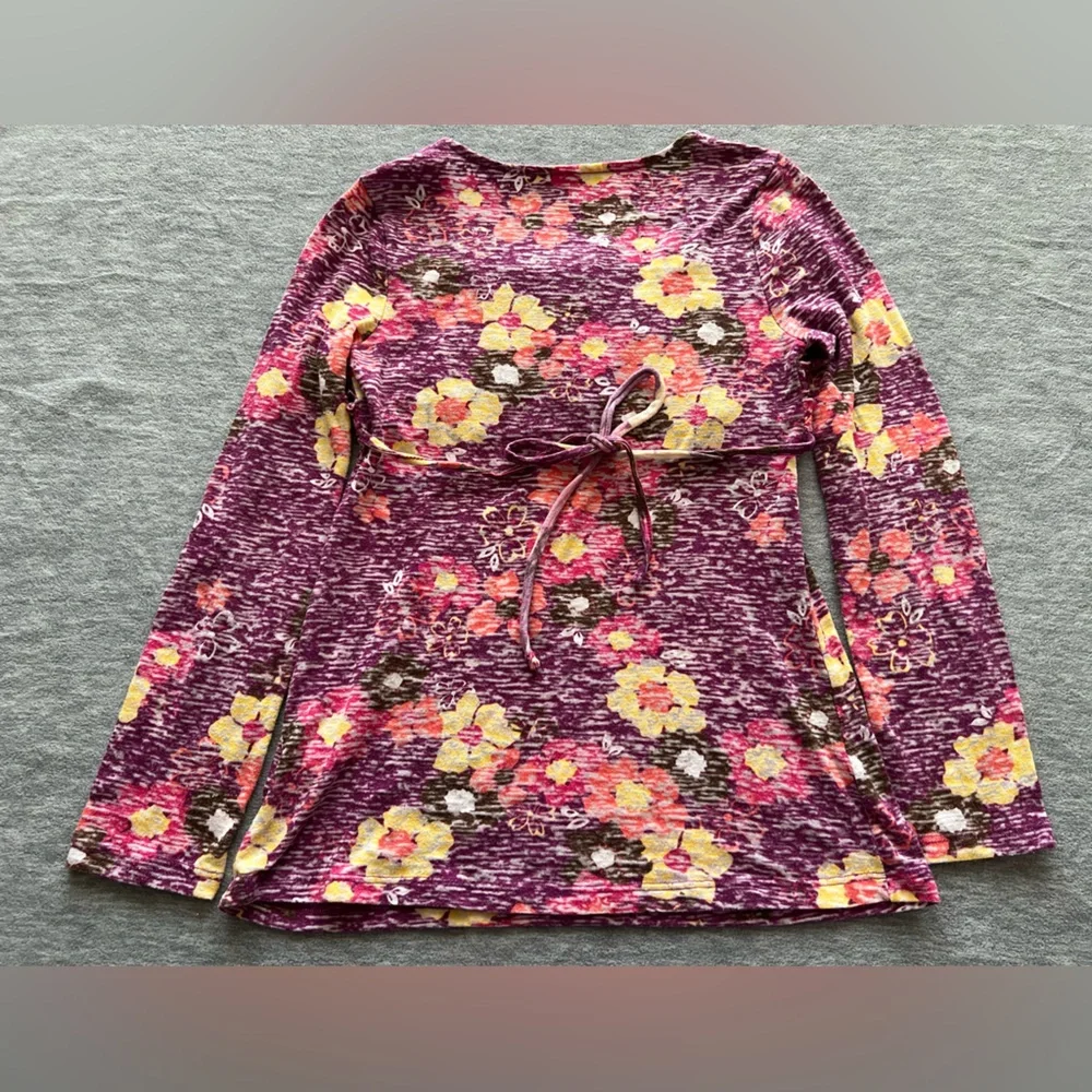 Justice kids girls long sleeve floral top size 8 sequins ruffle burnout tie back